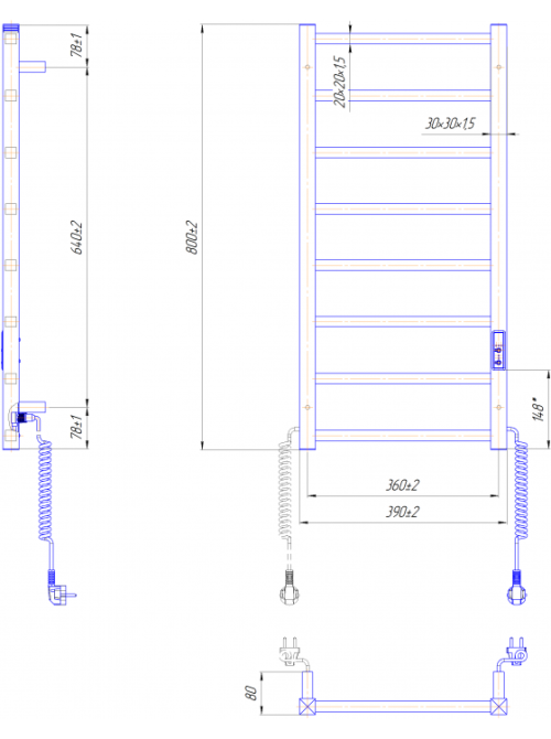 Электрический полотенцесушитель Mario Токио-I 800x400/80 TR К таймер-регулятор, черный мат Киев - изображение 2