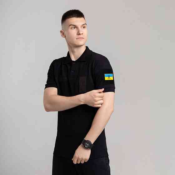 Легке тактичне літнє чоловіче чорне поло Pobedov Royal Військове Київ