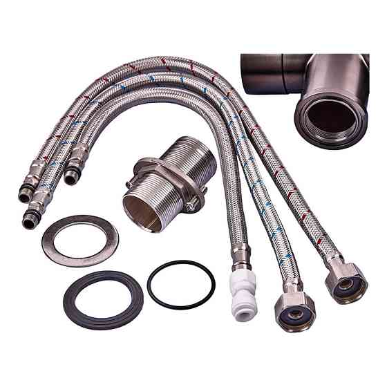 Кухонний змішувач Zerix KIT-021 Graphite REFL.Black з гнучким виливом на дві води з нержавіючої сталі Харків