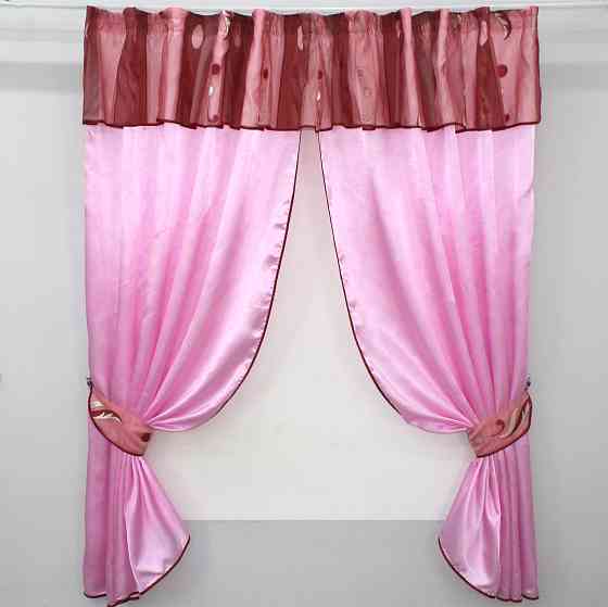 Кухонный комплект VR-Textil № 085к шторки с ламбрекеном розовый с бордовым 270х170 см (52-0494) Киев