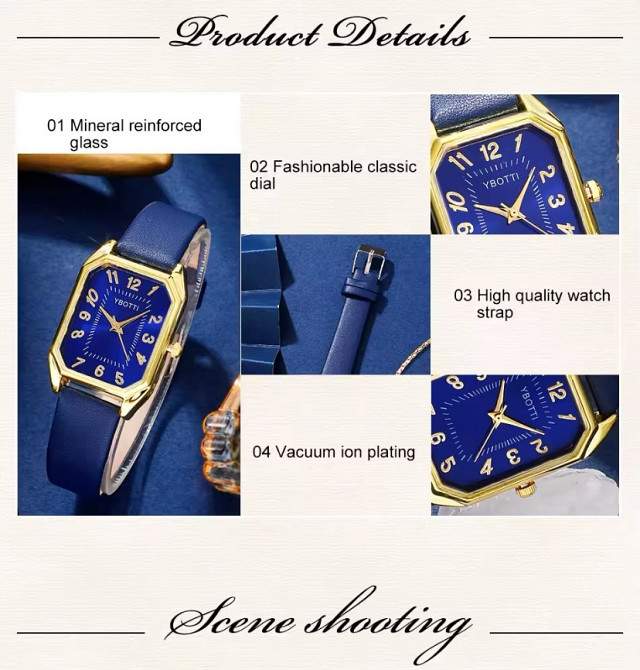 Подарочный набор для женщин наручные часы браслет кольцо ожерелье и серьги без подарочной коробки синий Киев - изображение 8