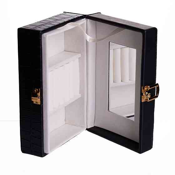 Скринька для прикрас з еко шкіри 3 відділення з дзеркалом 16×10×6 см Чорний HP-5-18B Київ