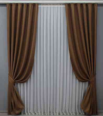 Комплект готовых штор VR-Textil Лен рогожка № 1422ш Светло-коричневый 150х270 см 2 шт (33-0307) Киев