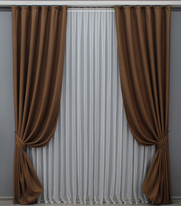 Комплект готовых штор VR-Textil Лен рогожка № 1422ш Светло-коричневый 150х270 см 2 шт (33-0307) Киев - изображение 2