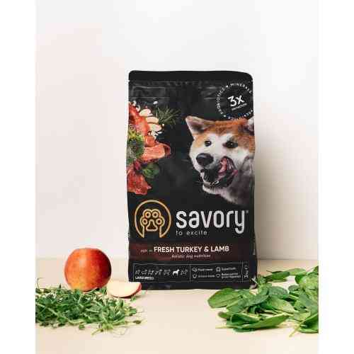 Корм сухой Savory Large Breeds rich in Fresh Turkey and Lamb для взрослых собак больших пород от 25 кг со свежим ягненком и Киев