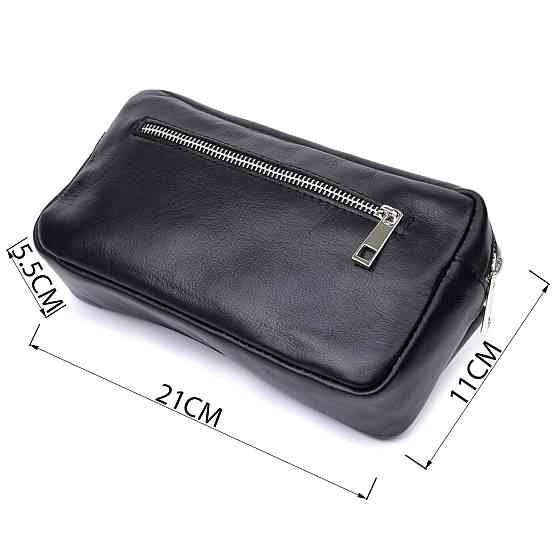 Прямокутна сумка-бананка для чоловіків із натуральної глянсової шкіри Shvigel 22825 Чорна Київ