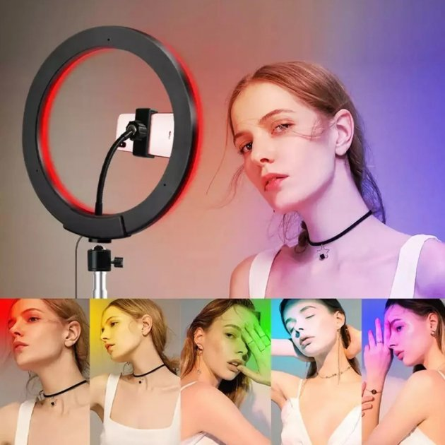 Светодиодная кольцевая лампа MJJ-36см USB LED RGB с держателем для телефона Винница - изображение 2