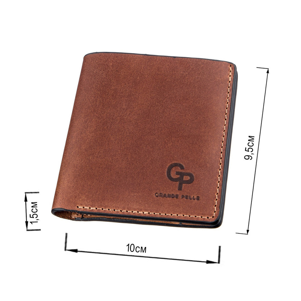 Компактное портмоне унисекс с накладной монетницей GRANDE PELLE 11238 Коричневое Киев - изображение 5