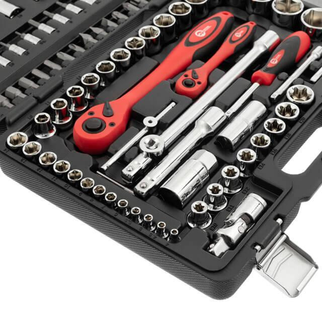 Набір інструментів, проф., 1/2" + 1/4", Cr-V, 108 од., головки: 6-гр. 4-32 мм, E4-E24, біти 35 од., подовж. головки: 6-22 мм, кейс Київ - фото 9