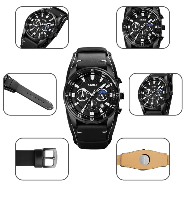 Мужские наручные классические часы Skmei 9249 (Черные с черным дисплеем) Винница - изображение 5