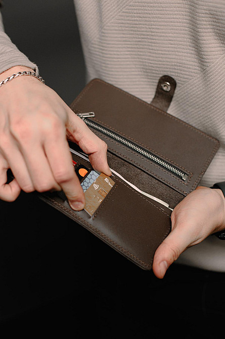 Мужское портмоне из натуральной гладкой кожи SR014 (Коричневый) Сумы - изображение 7