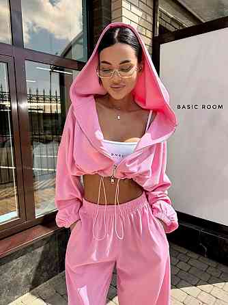 Женский стильный оверсайз костюм двойка: худи и штаны двунитка 42/46, Барби Одесса