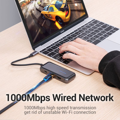 Концентратор Vention USB 3.1 Type-C to HDMI 4K60Hz/USB 3.0х3/RJ45/PD 87W 6-in-1 Mirrored Surface (TFFHB) Вінниця - фото 10