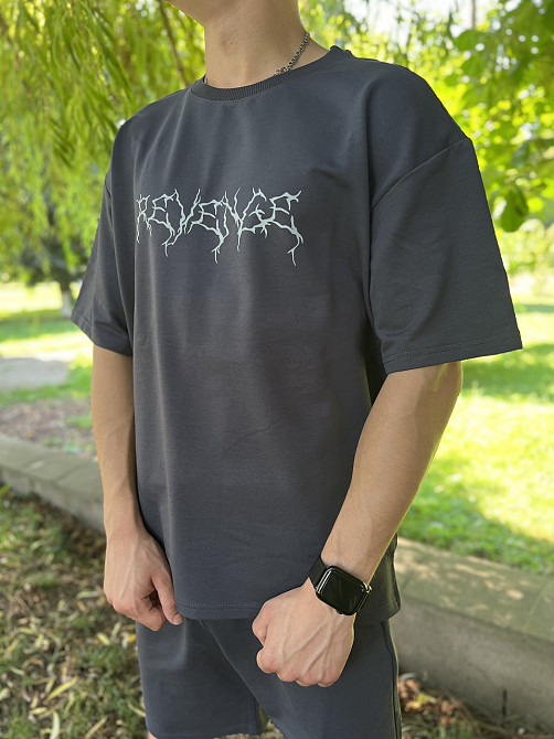 Літній костюм oversize unisex ГРАФІТОВИЙ (шорти + футболка) Чернівці - фото 1