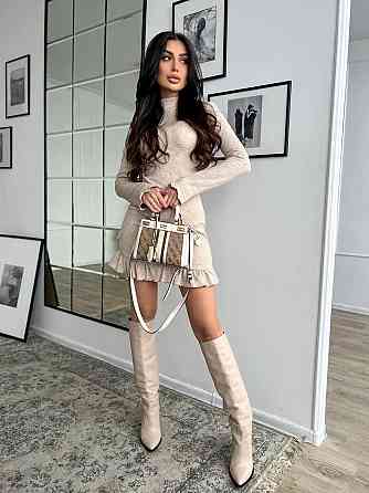 Женское трендовое теплое платье урецкое двухстороннее Ангора люкс Беж, 42/44 Одесса