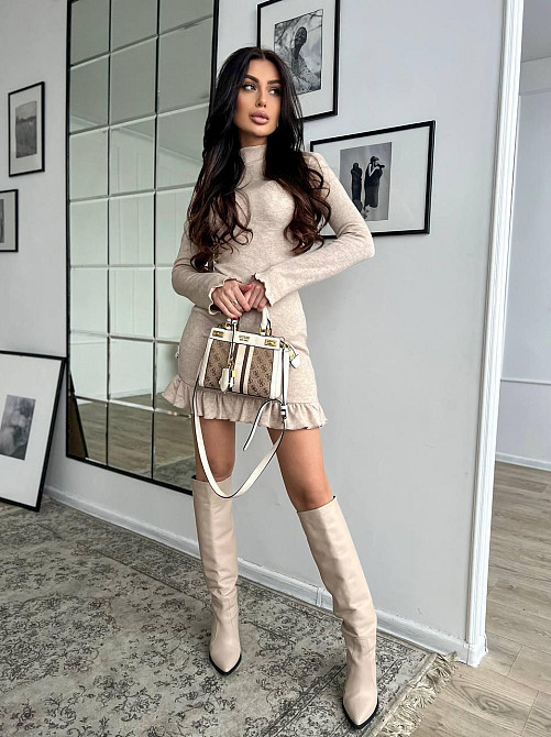 Жіноче трендове тепле плаття урецьке двостороннє Ангора люкс Беж, 42/44 Одеса - фото 5