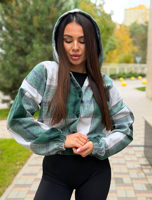 Жіночий повсякденний бомбер із подвійним капюшоном кашемір карта Зелений, 42/46 Одеса - фото 1