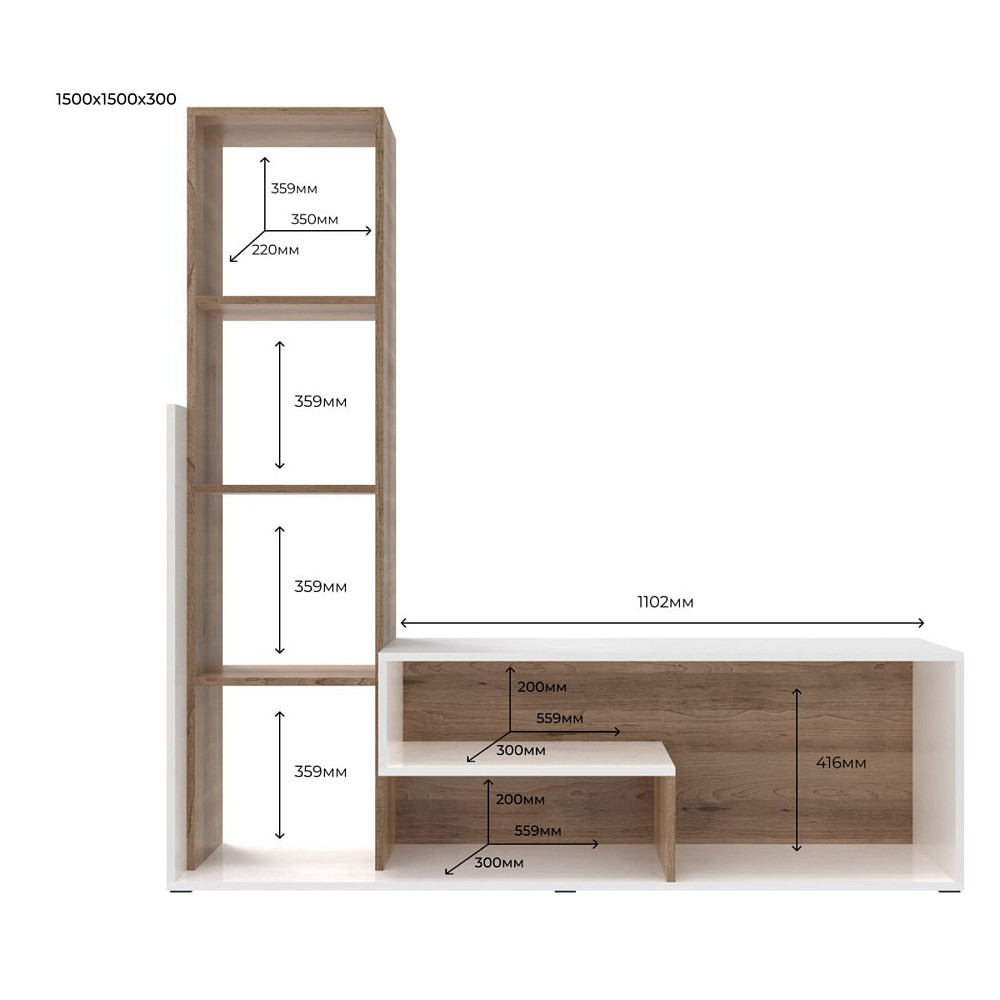 Стінка у вітальню Doros Етану 150х30х150 см Дуб артизан/Білий (DRS-011335) Дніпро - фото 5