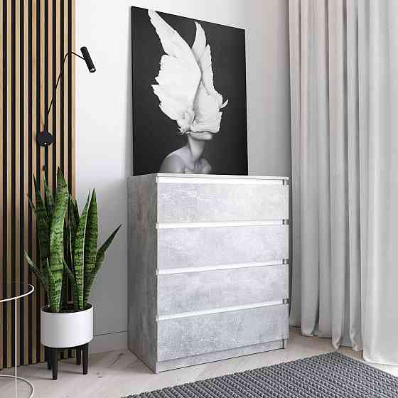 Комод VAYS R-4 Бетон-Білі планки, на 4 шухляди без ручок, ЛДСП 80×40×98 см – для дому, офісу, вітальні, спальні Львів