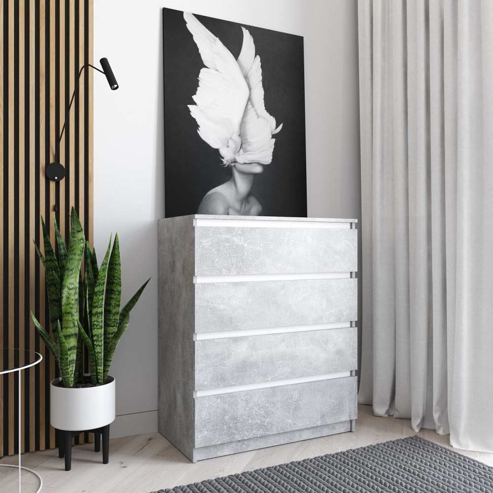 Комод VAYS R-4 Бетон-Білі планки, на 4 шухляди без ручок, ЛДСП 80×40×98 см – для дому, офісу, вітальні, спальні Львів - фото 1