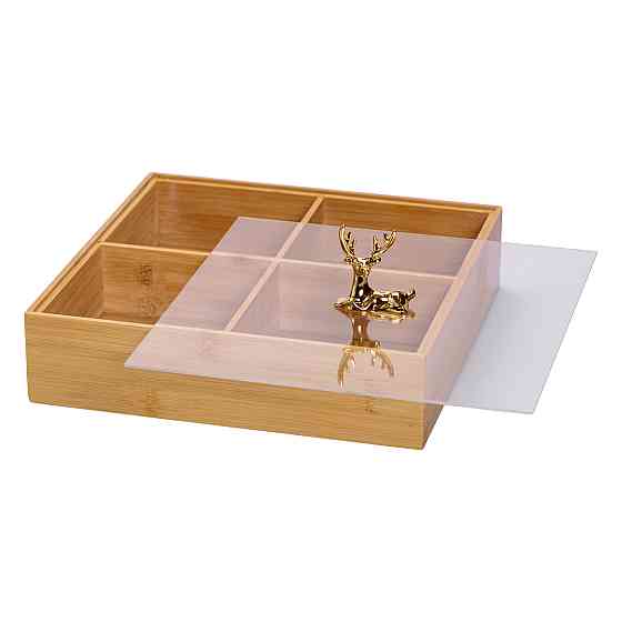 Менажниця дерев'яна на 4 секції з кришкою квадратна HB-40-1 Київ