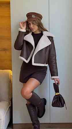 Женская укороченная дубленка в американском стиле Шоколад, 44/46 Одесса