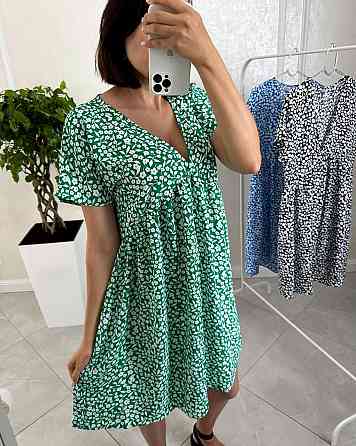 Женское летнее повседневное платье в цветочный принт креп 48/52, Зелёный Одесса