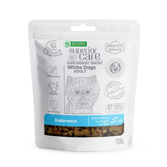 Nature's Protection Superior Care White Dogs Endurance Ласощі для дорослих собак із білим забарвленням з протеїном комах і рисом, 150 г Київ - фото 1