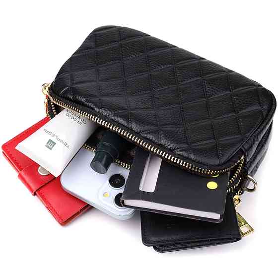 Сумка з натуральної шкіри з трьома відділеннями для жінок Vintage 22890 Чорний Київ