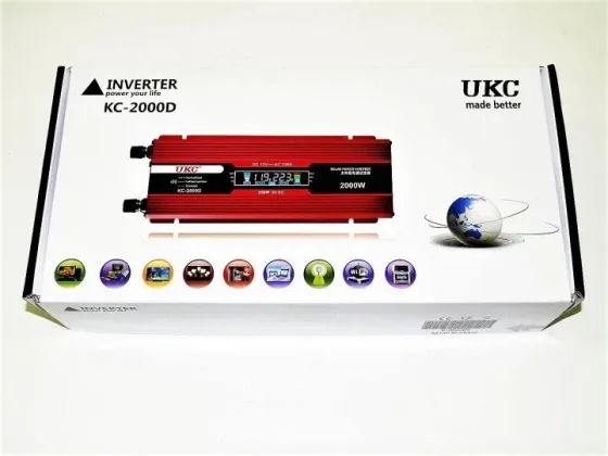 Інвертор UKC KC-2000D 2000W 12V–220V з LCD дисплеєм та USB, перетворювач напруги Одеса