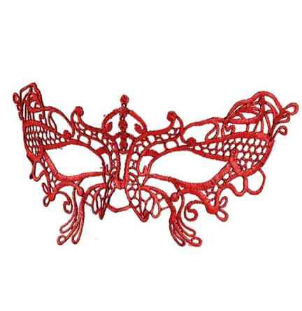 Маска карнавальна із мережива на зав`язках 18 на 8 см червоний Київ