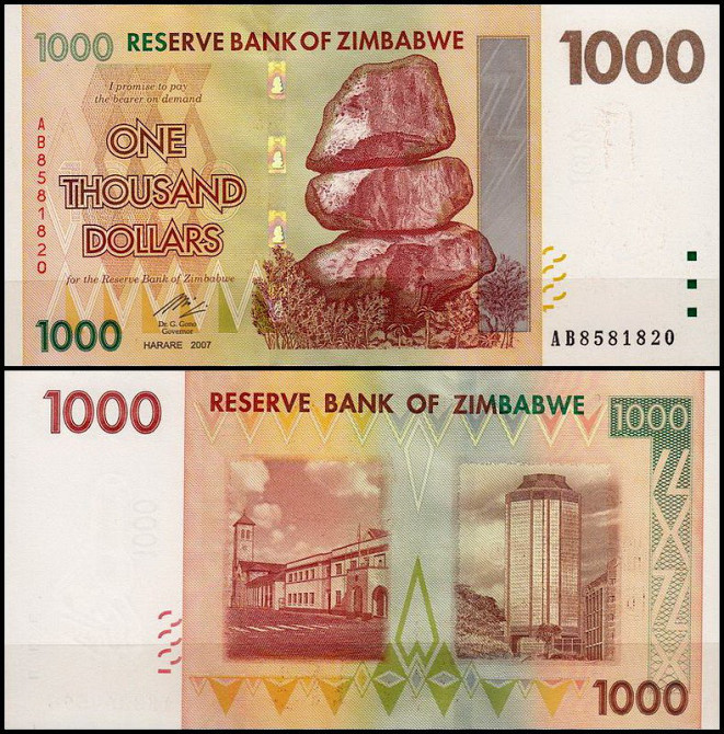 Зимбабве/Zimbabwe 1000 Dollars 2007 Pick 71 UNC Полтава - изображение 1