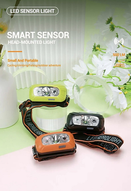 Налобный фонарик на аккумуляторе с зарядкой USB, фонарь для рыбалки,фонарик на голову, 4 режима зеленый Киев - изображение 3