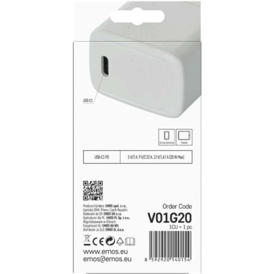 Зарядний пристрій EMOS V01G20 USB-C PD20W GaN (V01G20) Вінниця - фото 7