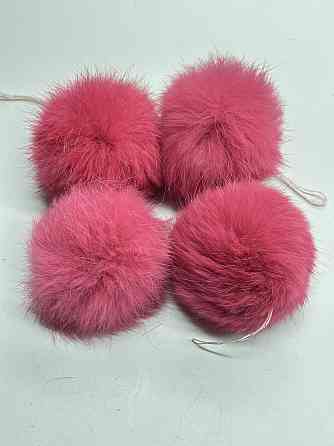 Хутряний помпон на шапку з кролика 7-8 см Малиновий 2 Харків