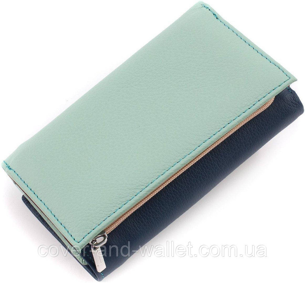 Пудровый женский кожаный кошелек на магнитах среднего размера ST 021 Бирюзовый Киев - изображение 2