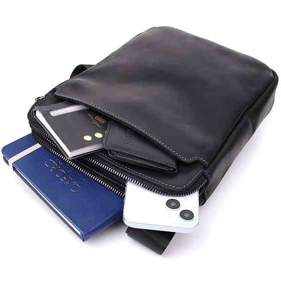 Практичная мужская сумка через плечо из винтажной натуральной кожи Shvigel 20870_1 Черный Киев