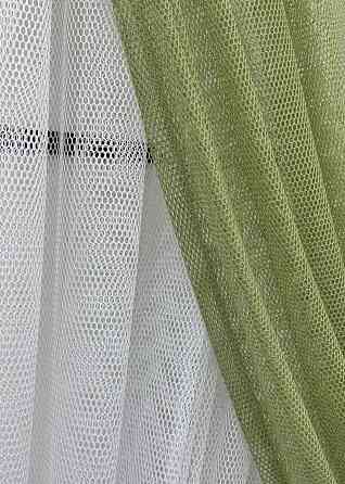 Кухонные шторки VR-Textil № 101к с подвязками Оливковый с белым 330х170 см (52-1215) Киев