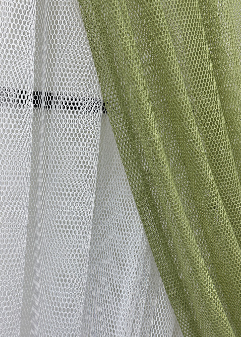 Кухонные шторки VR-Textil № 101к с подвязками Оливковый с белым 330х170 см (52-1215) Киев - изображение 6