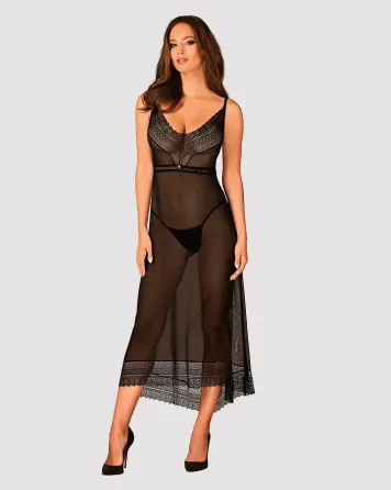 Напівпрозора довга сорочка Obsessive Estiqua chemise XS/S, чорний, асиметричний крій Львов