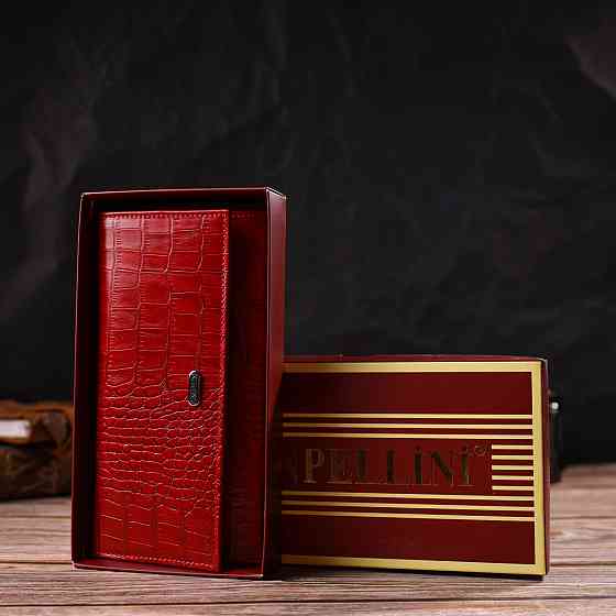 Оригінальний жіночий гаманець з натуральної фактурної шкіри з тисненням під крокодила Червоний (CANPELLINI) Київ