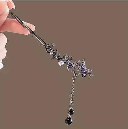 Заколка шпилька для волос палочка с бабочкой фиолетовая Киев