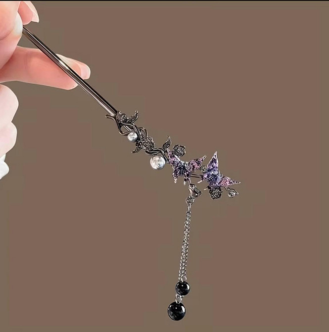 Заколка шпилька для волос палочка с бабочкой фиолетовая Киев - изображение 2