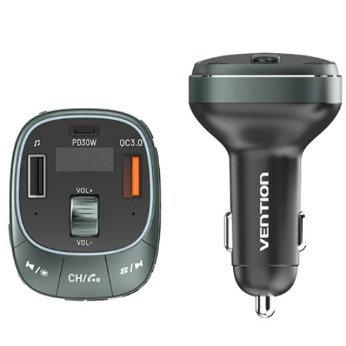 Автомобільний FM-трансміттер Vention PD 54W 3-Port USB (C+A+A) LED/USB Flash/Bluetooth, вольтметр Вінниця - фото 7