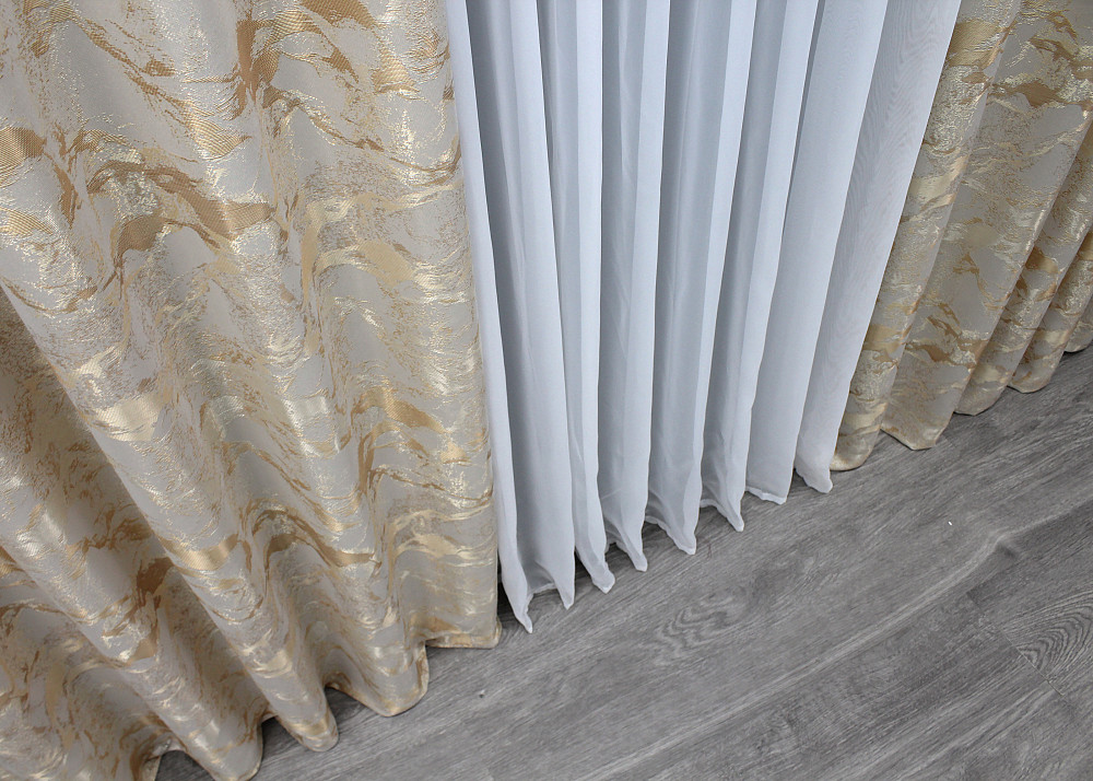 Шторна тканина жакард "Мармур Al3" шириною 1,45м колір айворі з бежевим 1595ш Київ - фото 5