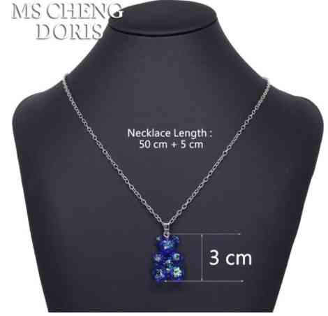 Прикраси з ведмедиками кулон, синій з перламутром - довжина ланцюжка 50см, смола, цинковий сплав Київ