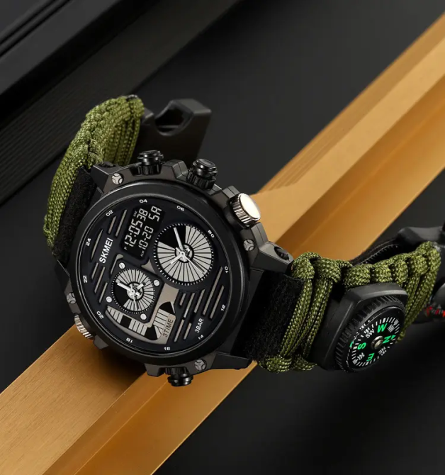 Годинник чоловічий наручний спортивний Skmei 2202 Paracord (Зелений нейлоновий ремінець) Київ - фото 5