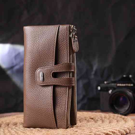 Цікавий гаманець з натуральної зернистої шкіри Бежевий (CANPELLINI) Київ