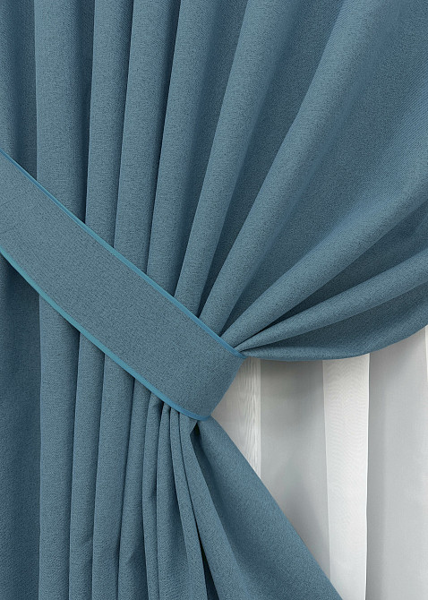 Комплект готовых штор VR-Textil Блэкаут двусторонний ASHEN NIGHT № 1852ш Синий 150х290 см 2 шт (33-0896) Киев - изображение 5