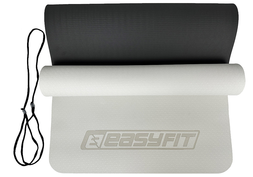EasyFit Килимок для йоги та фітнесу EasyFit TPE+TC 6мм двошаровий сірий-чорний Коломия - фото 6